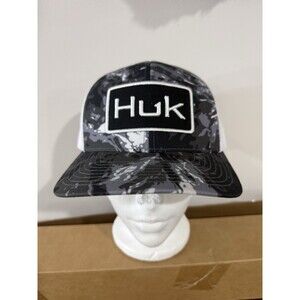 NWT HUK Performance Fishing White and Gray Camo Print Truck Hat Embroidered NWOT